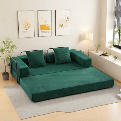 Corduroy Floor Sofa Bed with Backrest, Armrest and 2 Pillows, Dark Gray L776530