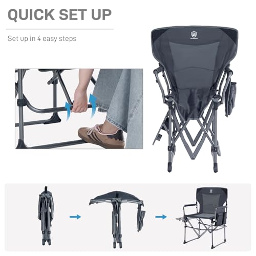 EVER ADVANCED Camping Directors Chair with Side Table, Portable Folding, Heavy Duty, Black T488