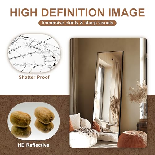 Delma Wall Full Length Mirror with Aluminium Frame, 56x15, Black Z730