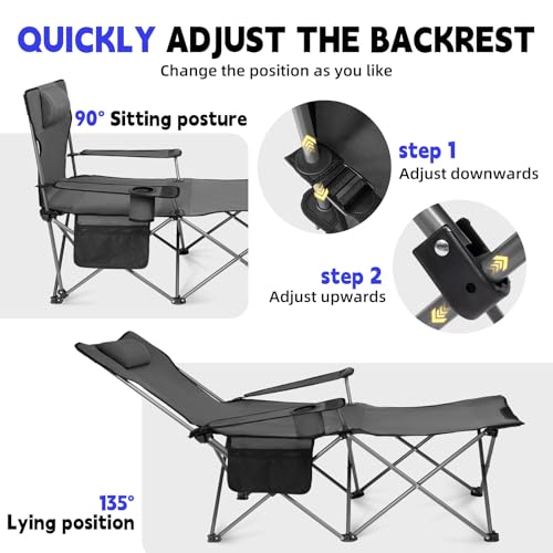 Reclining Camping Beach Chair with Footrest, Pillow and Cup Holder W80265