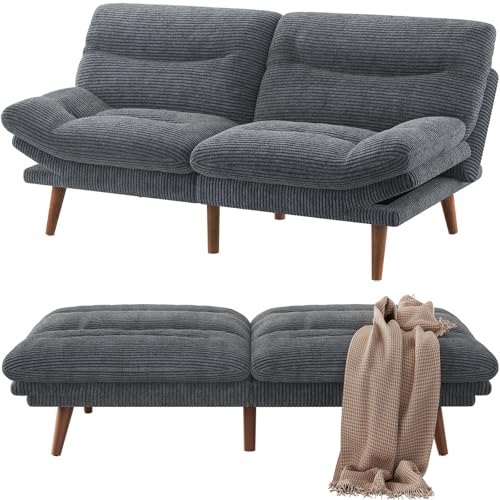 Pipishell Convertible Futon Sofa Bed, 66" Corduroy, Grey L81220