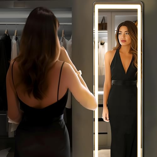 Arched Full Length Mirror with LED Lights, 60"x16" Floor Mirror with Stand T719302