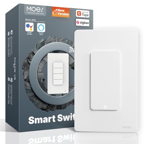 MOES Zigbee Smart Switch, No Neutral Wire, Single Pole, Works with Alexa & Google Assistant V385606