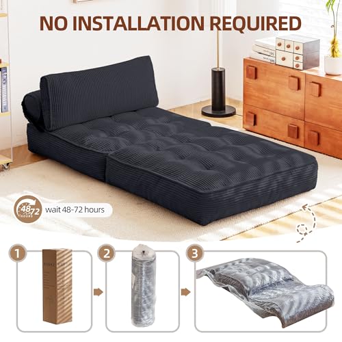 GYUTEI Folding Sofa Bed Convertible Sleeping Chair with Corduroy Fabric, Grayish Blue E807