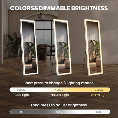 Arched Full Length Mirror with LED Lights, 60"x16" Floor Mirror with Stand T719302
