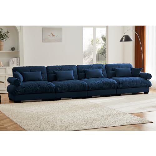 130" Modular Sectional Sofa with Movable Ottoman, Velvet Upholstered, Green Y4976