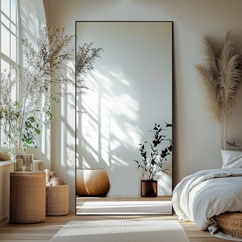 Delma Wall Full Length Mirror with Aluminium Frame, 56x15, Black Z730