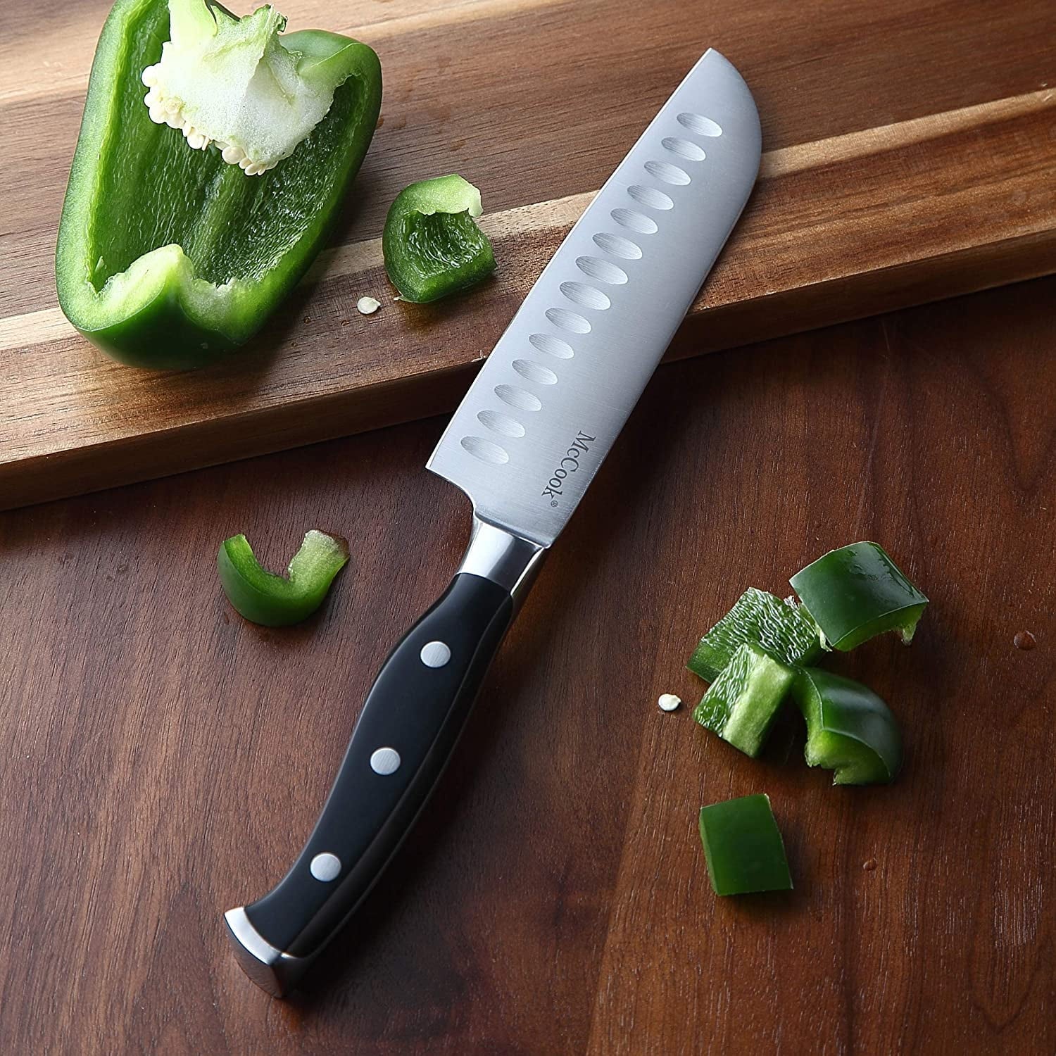 McCook MC23A 15-Piece Kitchen Knife Block Set with Built-in Sharpener V1329
