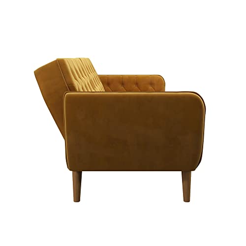 Novogratz Tallulah Memory Foam Futon Convertible Couch, Camel Faux Leather F5939