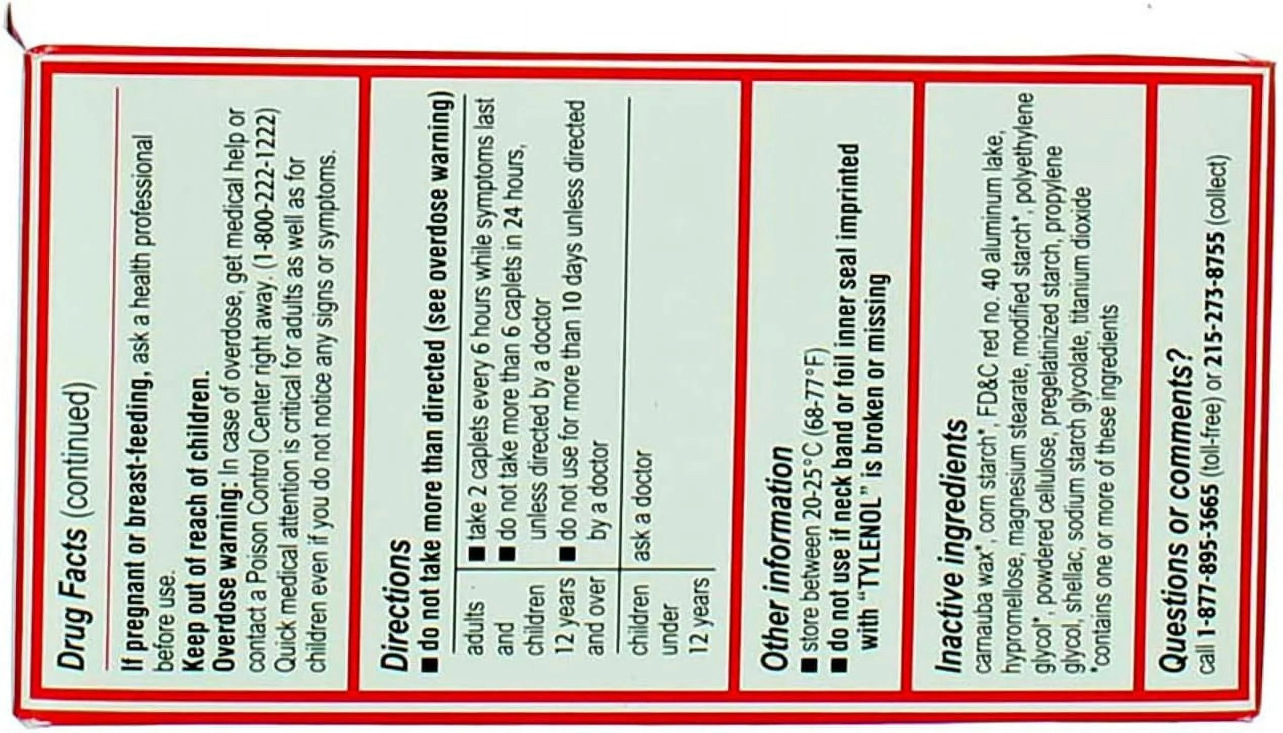 Tylenol Extra Strength Caplets, 500 mg Acetaminophen, 100 Ct T12507