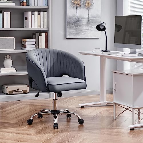 Yaheetech Velvet Vanity Chair with Wheels for Bedroom Cream U9976