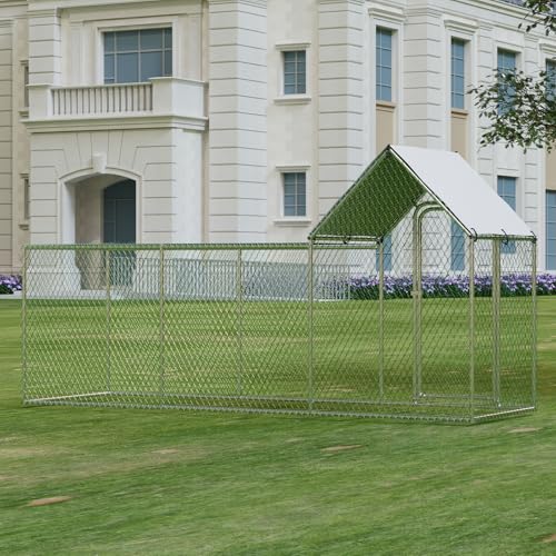 Large Metal Chicken Coop with Waterproof Cover, Walk-in Pen for Yard and Farm X107761