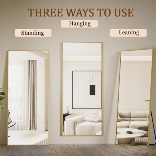 Koonmi Large Full Length Mirror with Stand, Aluminum Alloy Frame, Black G7504