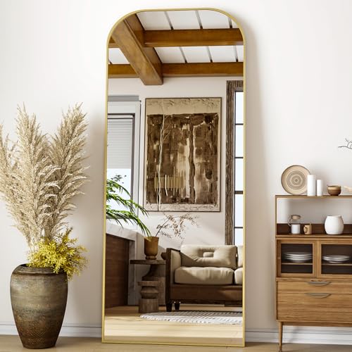 Full Length Mirror 56x21 Inch Arched Floor Standing Wall Mountable Black J48657