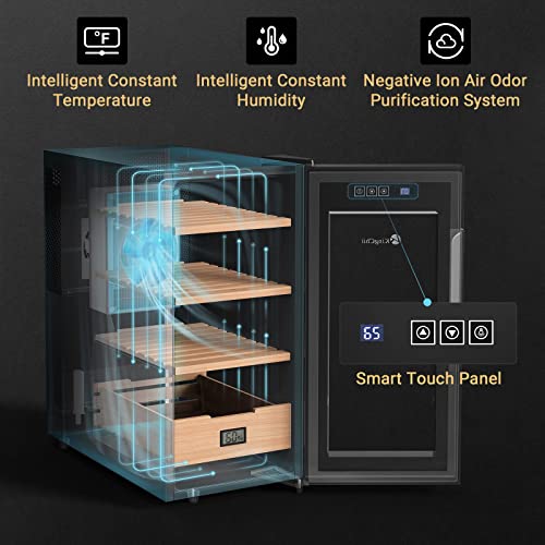 KingChii 16L Electric Cigar Humidor Cabinet with Temperature Control and Spanish Cedar Shelves H300