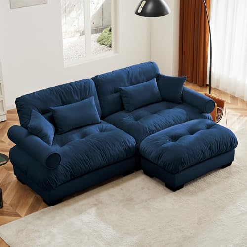130" Modular Sectional Sofa with Movable Ottoman, Velvet Upholstered, Green Y4976