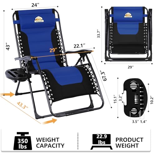 Oversized Padded Zero Gravity Lounge Chair, Foldable Patio Recliner with Cup Holder, Black A147