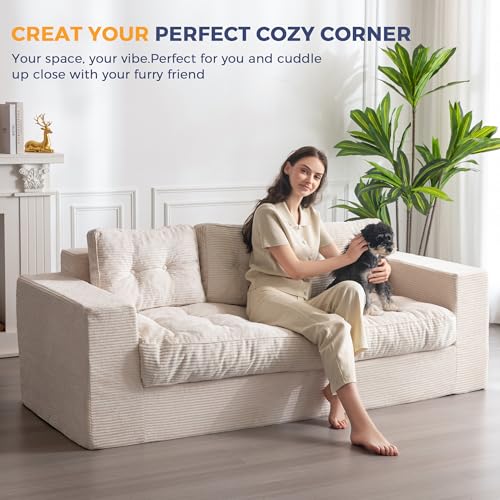 MAXYOYO 3 Seater Boneless Floor Sofa with Tufted Cushion, Beige A96326