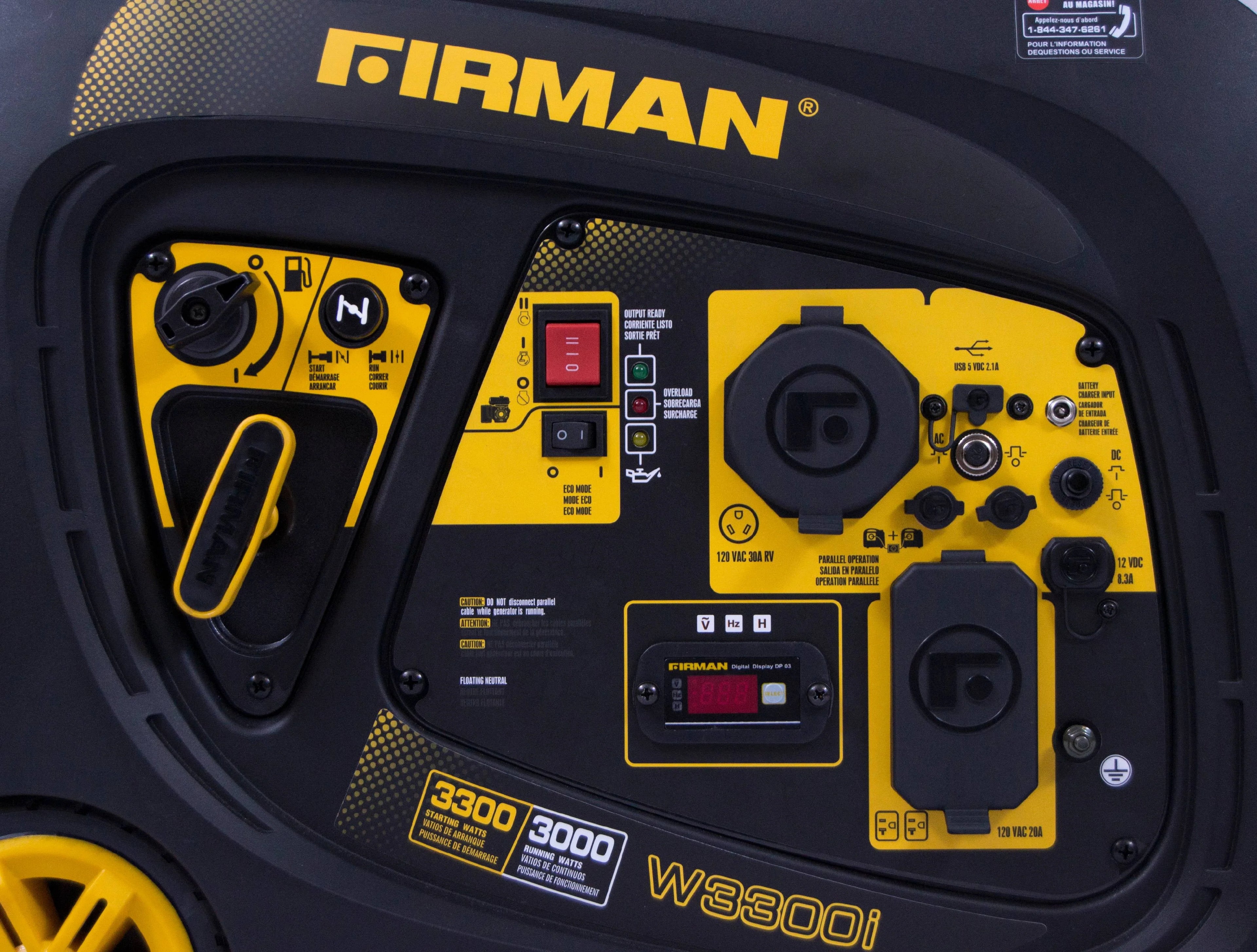 Firman W03082 3300/3000 Watt Gas Inverter Generator with Electric Start L131