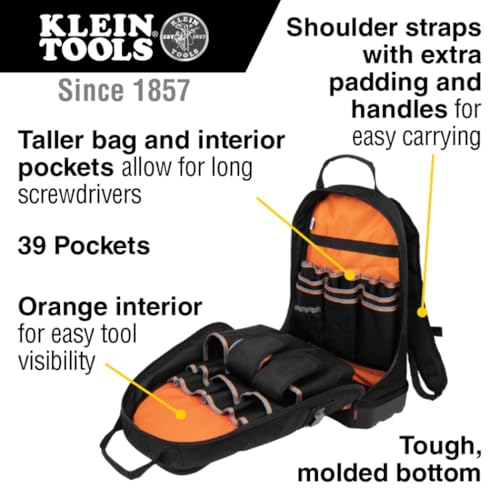 Klein Tools 55421BP-14 Tool Backpack, Heavy Duty, 39 Pockets S772