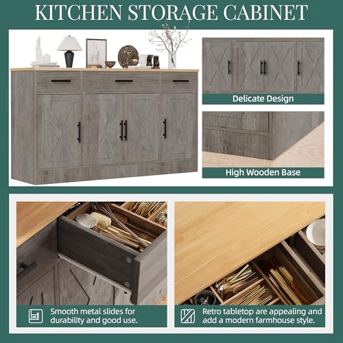 Shintenchi Buffet Cabinet with Storage, 53.4" Farmhouse Sideboard, Ash Grey Y999