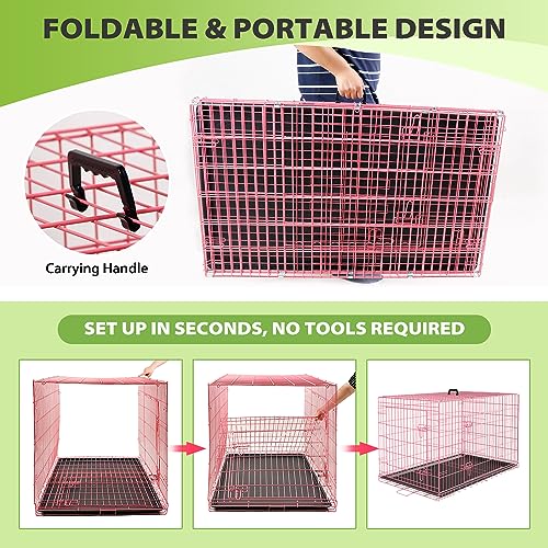 BestPet 42 Inch Folding Metal Wire Dog Crate with Double-Door and Removable Tray O49217
