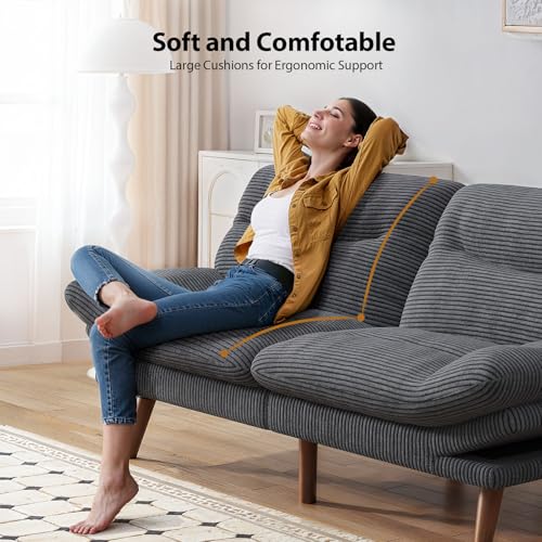 Pipishell Convertible Futon Sofa Bed, 66" Corduroy, Grey L81220
