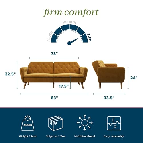 Novogratz Tallulah Memory Foam Futon Convertible Couch, Camel Faux Leather F5939