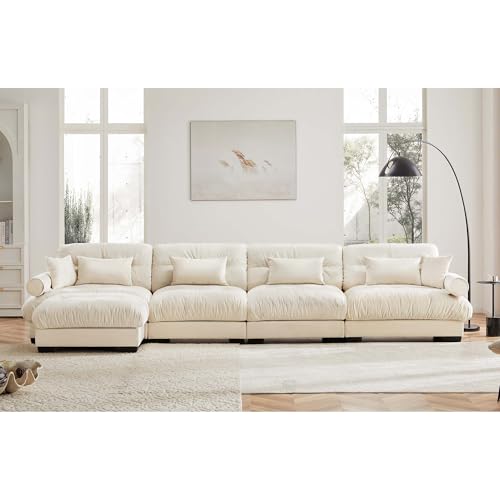 130" Modular Sectional Sofa with Movable Ottoman, Velvet Upholstered, Green Y4976