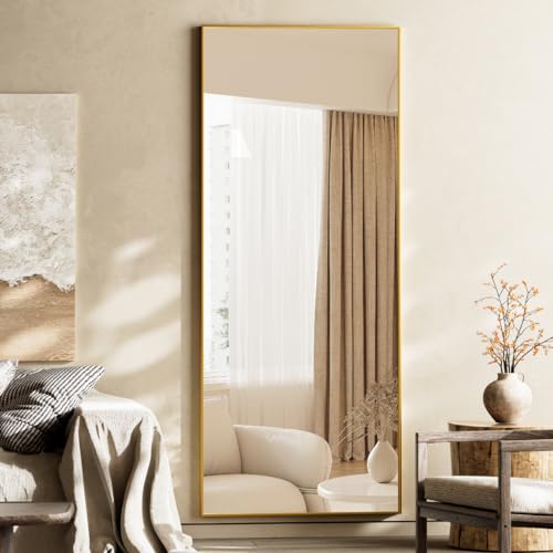 Koonmi Large Full Length Mirror with Stand, Aluminum Alloy Frame, Black G7504