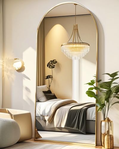 Arched Floor Mirror 58"x18" Full Length with Stand, Aluminum Frame, Black S856658