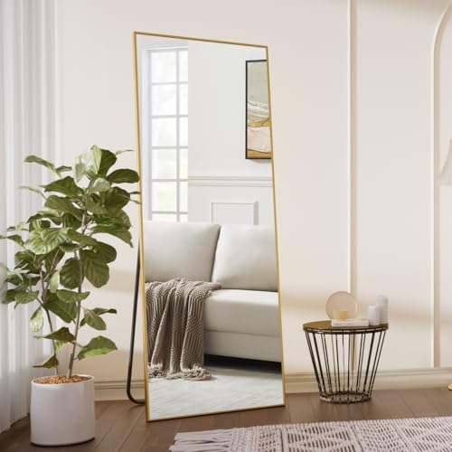 Koonmi Large Full Length Mirror with Stand, Aluminum Alloy Frame, Black G7504