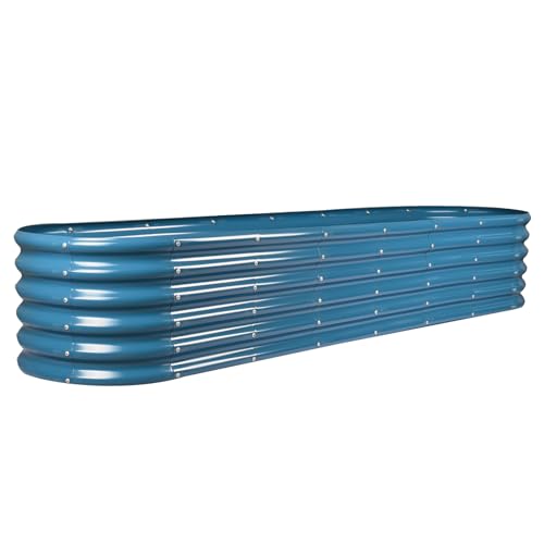 Land Guard 8ft Galvanized Raised Garden Bed Kit, Oval Metal Outdoor Planter Box, Silver D8675
