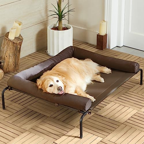 Cooling Elevated Dog Bed for Large Dogs, Waterproof Raised Cot with Headrest, Grey W43220