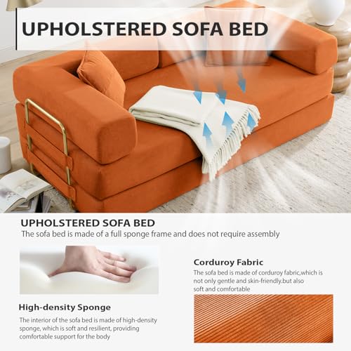 4-in-1 Folding Convertible Sofa Bed, 78 Inch Corduroy Loveseat Sleeper, Beige Y504328