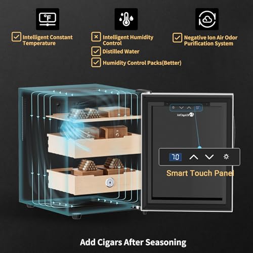 KingChii 16L Electric Cigar Humidor Cabinet with Temperature Control and Spanish Cedar Shelves H300