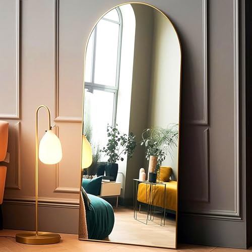 Arched Floor Mirror 58"x18" Full Length with Stand, Aluminum Frame, Black S856658