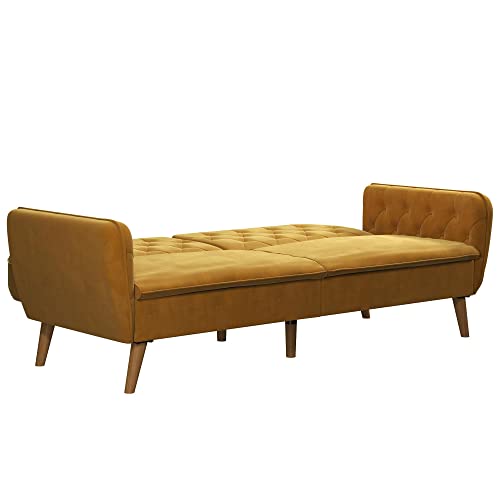 Novogratz Tallulah Memory Foam Futon Convertible Couch, Camel Faux Leather F5939