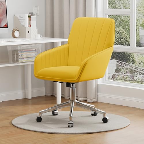Velvet Home Office Chair with Gold Base, Swivel Desk Chair with Wheels (Cream) Z435471
