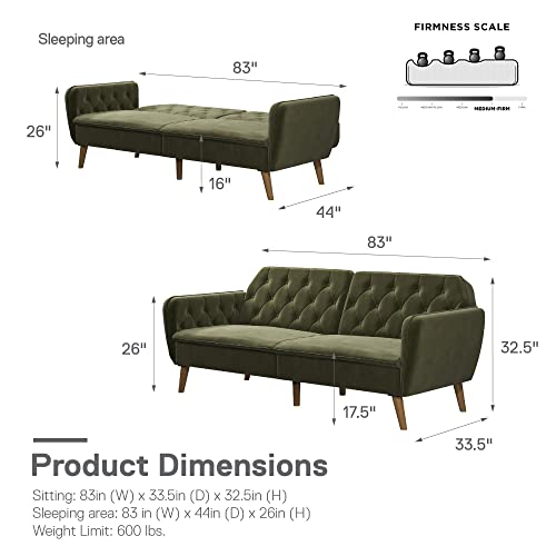 Novogratz Tallulah Memory Foam Futon Convertible Couch, Camel Faux Leather F5939