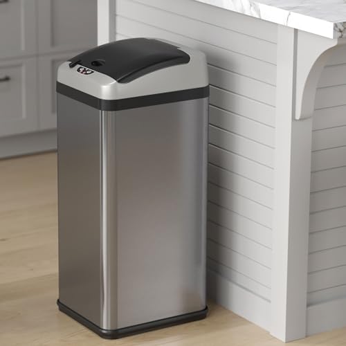 iTouchless 13 Gallon Stainless Steel Automatic Kitchen Trash Can with Lid and Odor Filter G12862