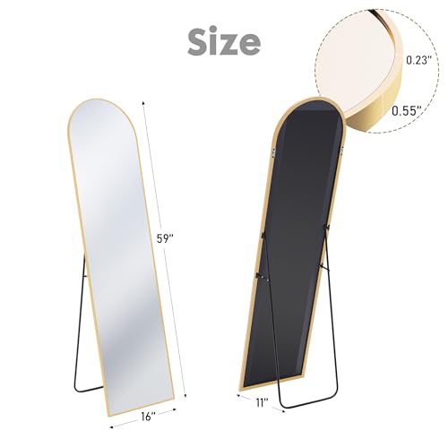 Sweetcrispy 64"x21" Arched Full Length Mirror, Standing or Leaning, Gold U4556