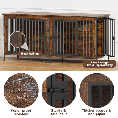 EasyCom XL Wooden Dog Crate Furniture for Medium and Large Breeds, 2 Doors A673