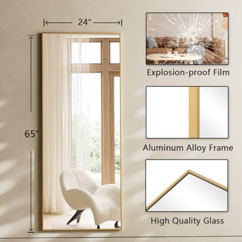 Koonmi Large Full Length Mirror with Stand, Aluminum Alloy Frame, Black G7504