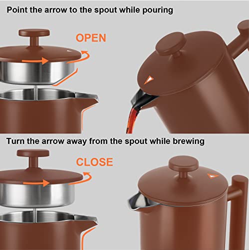 Secura French Press Coffee Maker, 34oz Stainless Steel Insulated, Silver W447