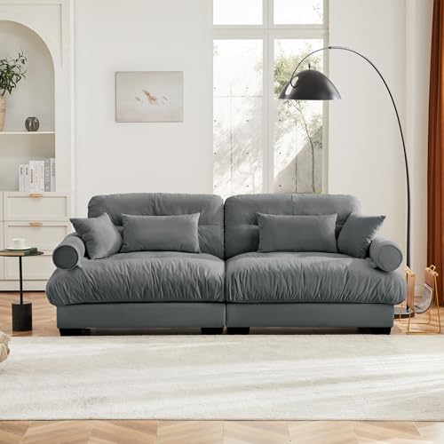 130" Modular Sectional Sofa with Movable Ottoman, Velvet Upholstered, Green Y4976