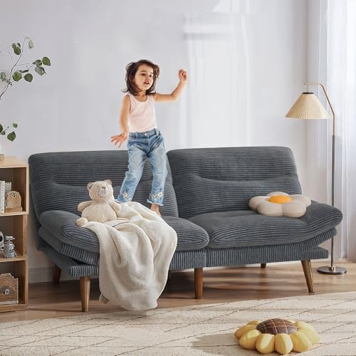 Pipishell Convertible Futon Sofa Bed, 66" Corduroy, Grey L81220