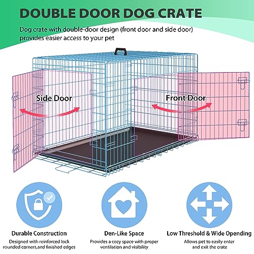 BestPet 42 Inch Folding Metal Wire Dog Crate with Double-Door and Removable Tray O49217