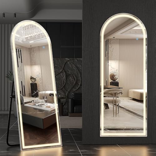 Arched Full Length Mirror with LED Lights, 60"x16" Floor Mirror with Stand T719302