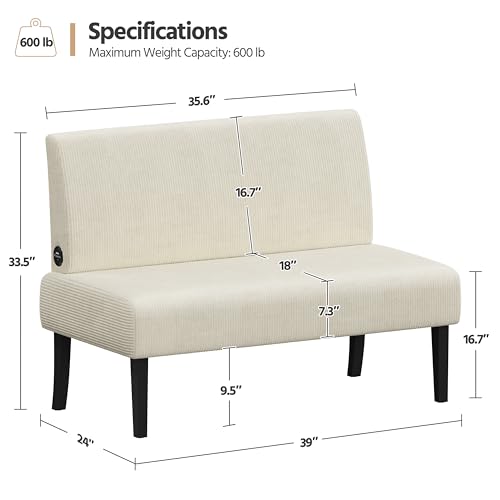 Yaheetech Small Mini Sofa Couch Armless Loveseat Futon Corduroy Beige M329389